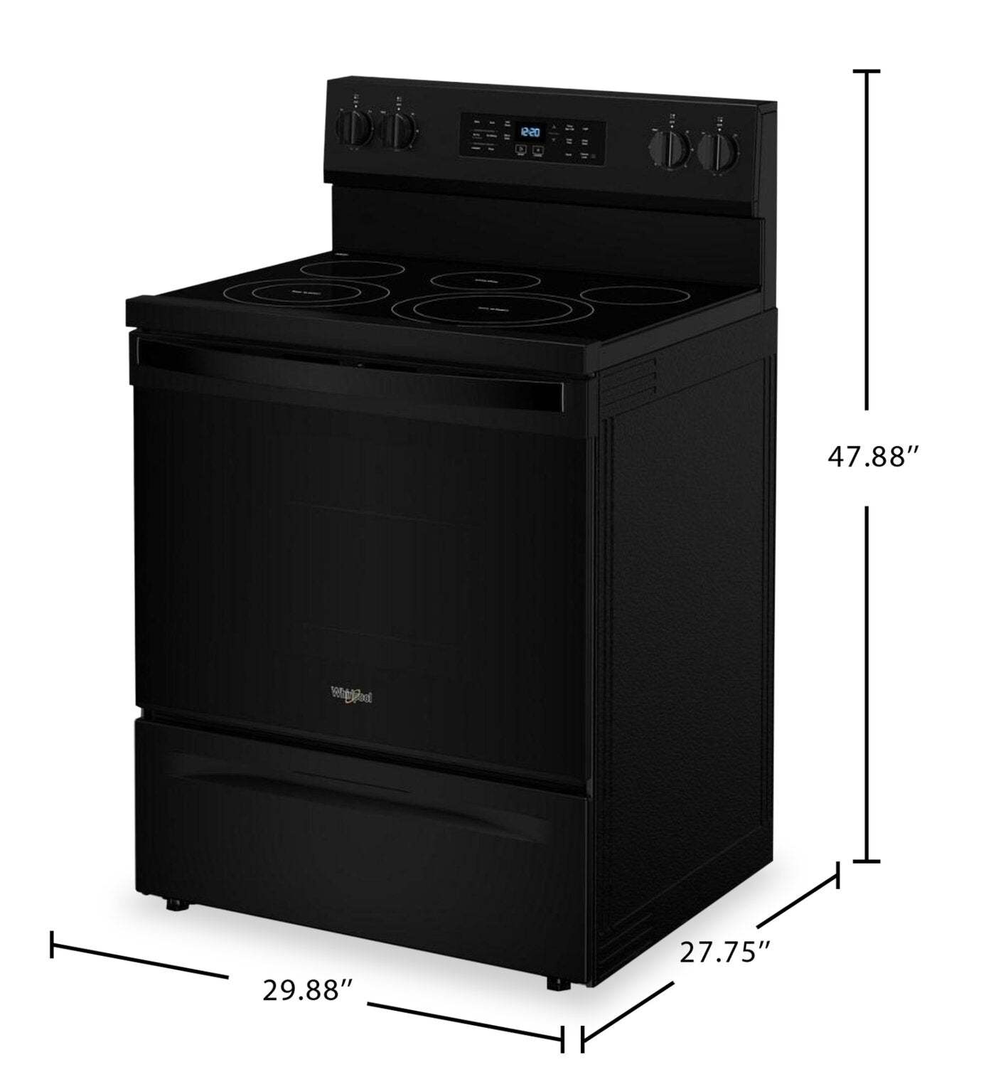 Cuisinière électrique Whirlpool de 5,3 pi3 avec friture à air sans préchauffage - noire - YWFES5030RB | Bain à remous 5,3 Cu. Fort. Cuisinière électrique sans préchauffage pour friture à air - Noir - YWFES5030RB | YWFES5RB