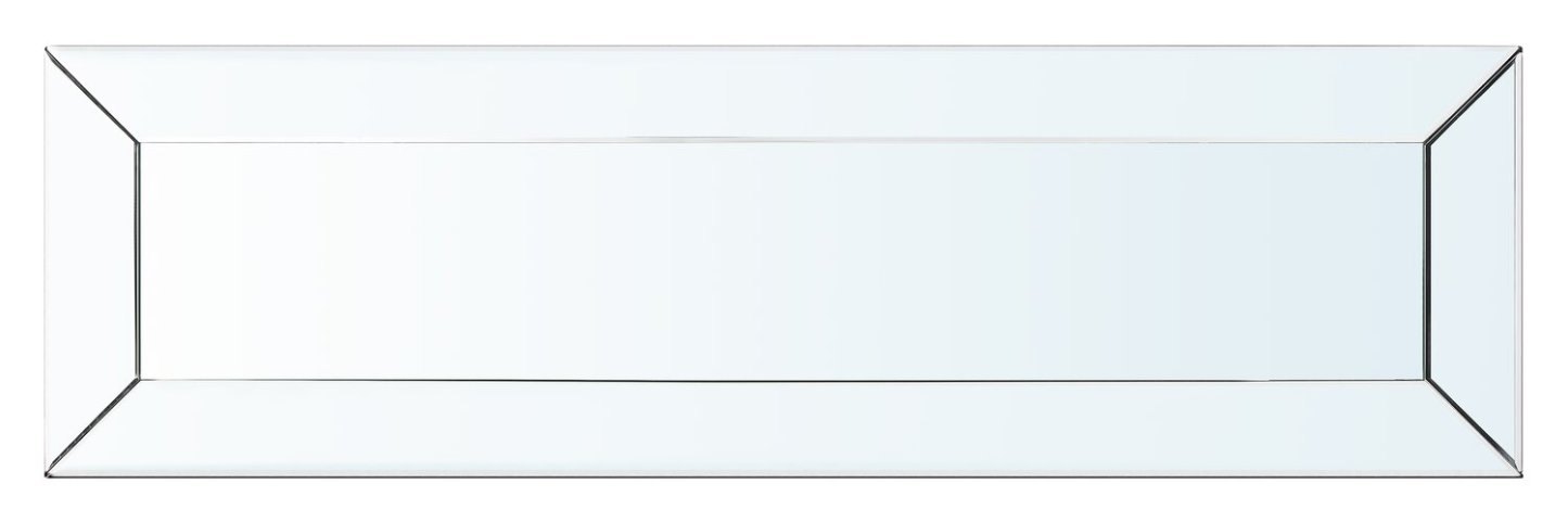 Berni 47.4 Glam Mirror &amp; Glass Top Sofa Table with Shelf - Silver Metal with Diamond Look Legs|Table de salon somptueuse Berni de 47,4 po avec dessus en miroir et en verre et tablette - métal argenté avec pattes à apparence de diamant