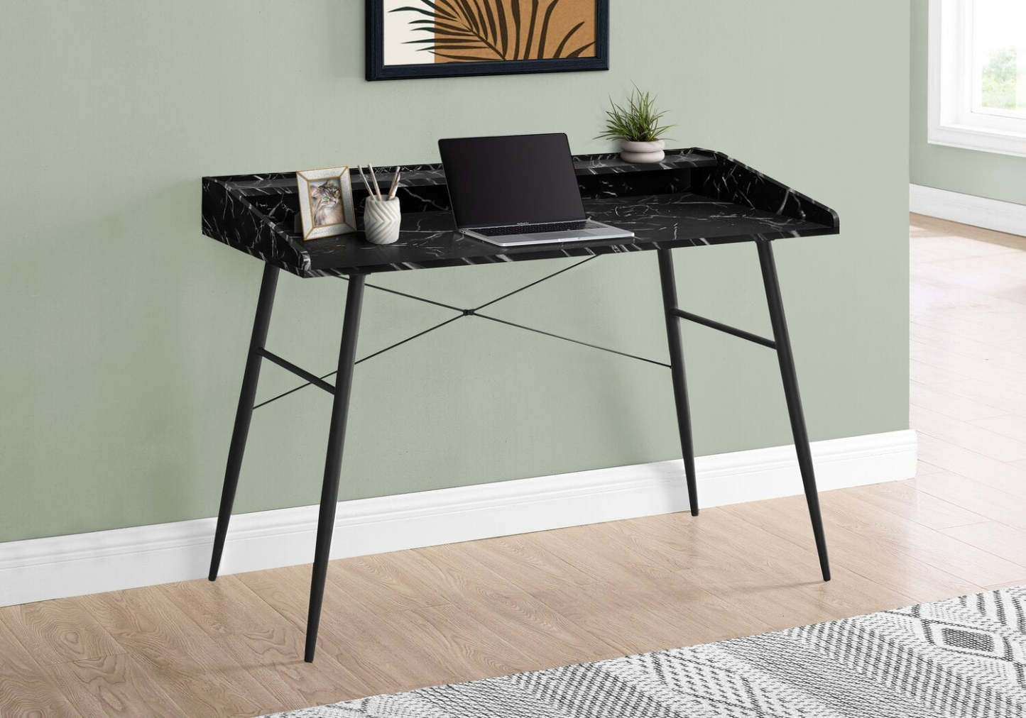 Bureau Jeremy 47.25 avec petite niche - Aspect marbre noir|Bureau Jeremy de 47,25 po avec petite crédence - apparence marbre noir