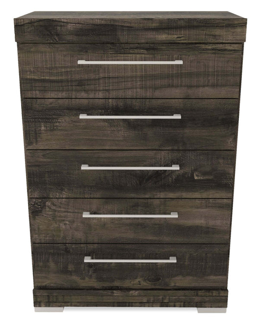 Commode de chambre à coucher Riley, 5 tiroirs, 31 l x 46 h, fabriquée au Canada - Gris | Commode verticale de chambre à coucher Riley de 31 po (L) x 46 po (H) à 5 tiroirs, fabriquée au Canada - grise