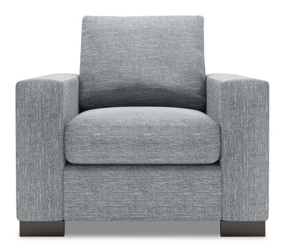 Fauteuil Track de Sofa Lab personnalisable de 38 po fabriqué au Canada en tissu d'apparence lin avec accoudoirs rectilignes - gris Luna Pewter | TR302291