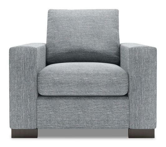 Fauteuil Track de Sofa Lab personnalisable de 38 po fabriqué au Canada en tissu d'apparence lin avec accoudoirs rectilignes - gris Luna Pewter | TR302291