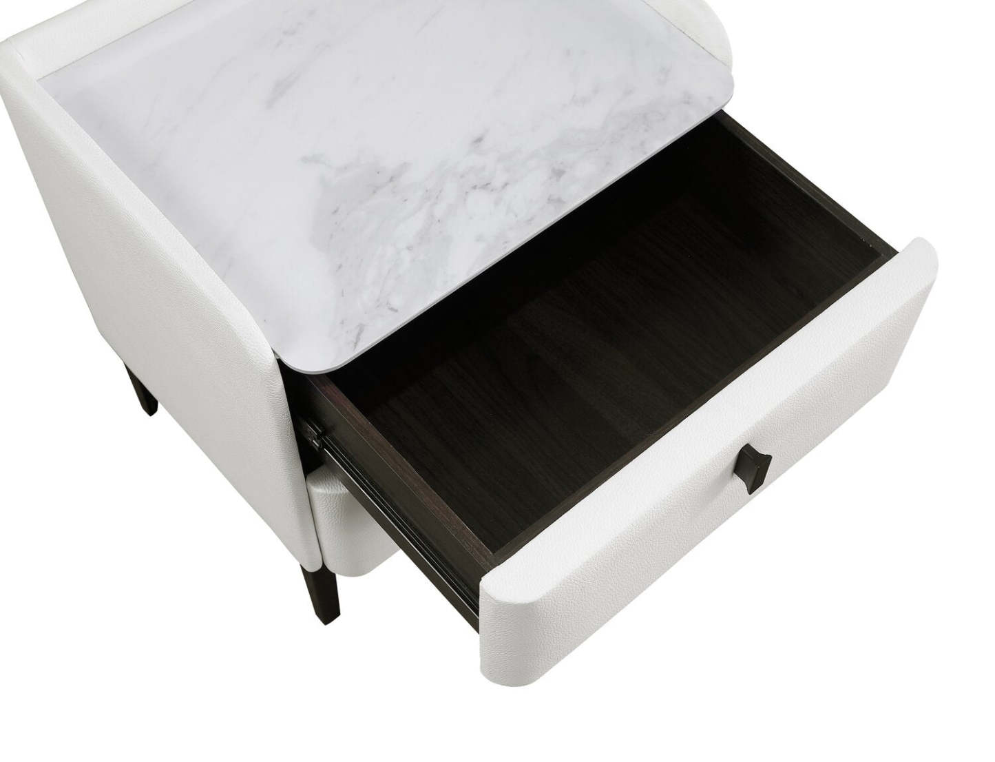 Table de chevet rembourrée à 2 tiroirs Nova avec plateau en pierre frittée, 20,25 L x 22,5 H - Blanc | Table de nuit rembourrée Nova de 20,25 po (l) x 22,5 po (H) à 2 tiroirs avec dessus en pierre frittée - blanche