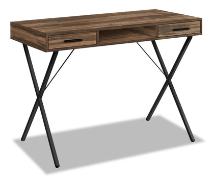 Bureau Rowan 42 avec 2 tiroirs et compartiment ouvert - Marron|Bureau Rowan de 42 po à 2 tiroirs et compartiment ouvert - brun