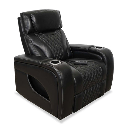Fauteuil de massage à inclinaison électrique Elite de 38 po en cuir véritable avec son immersif et appuie-tête électrique - noir