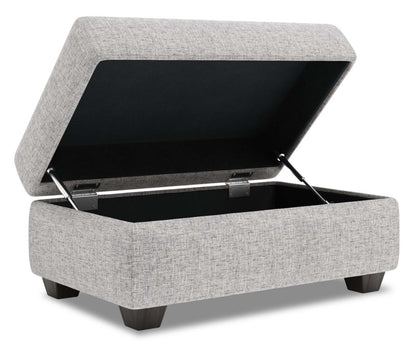 Fabriqué au Canada Pouf de rangement personnalisable The Trunk 39 en tissu d'apparence lin - gris Luna Domino | Pouf de rangement The Trunk de Sofa Lab de 39 po fabriqué au Canada en tissu d’apparence lin - gris Luna Domino | TRUN2191