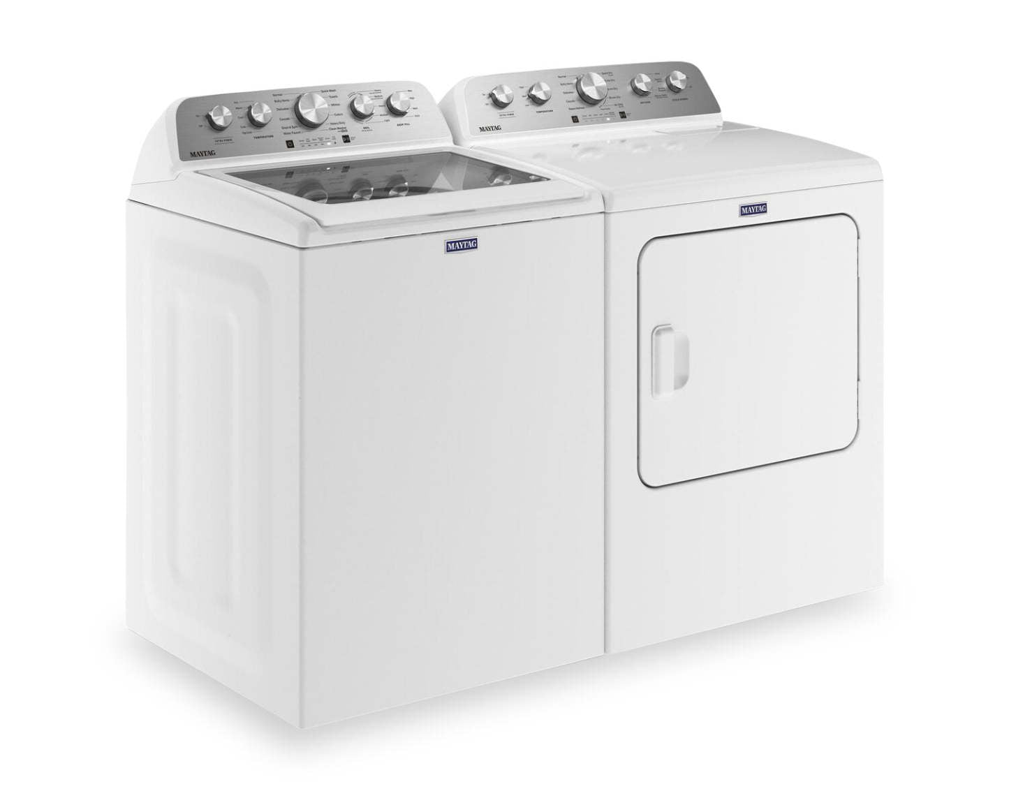 Maytag 5,4 pi3 Laveuse à chargement par le haut et 7 pi3 Sécheuse électrique avec vapeur - blanche | Laveuse à chargement par le haut 5,4 pi3 et sécheuse électrique 7 pi3 avec vapeur de Maytag - blanches | MATL545W
