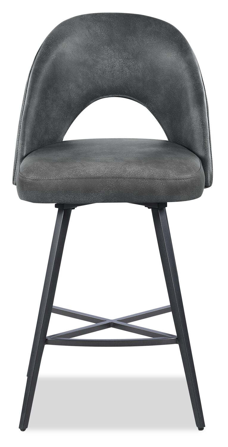 Kort &amp; Co. Tabouret à hauteur de comptoir Bay avec siège pivotant, tissu en cuir végétalien, métal - Charbon | Tabouret Bay de Kort &amp; Co. de hauteur comptoir en tissu de cuir végétalien et en métal avec siège pivotant - anthracite
