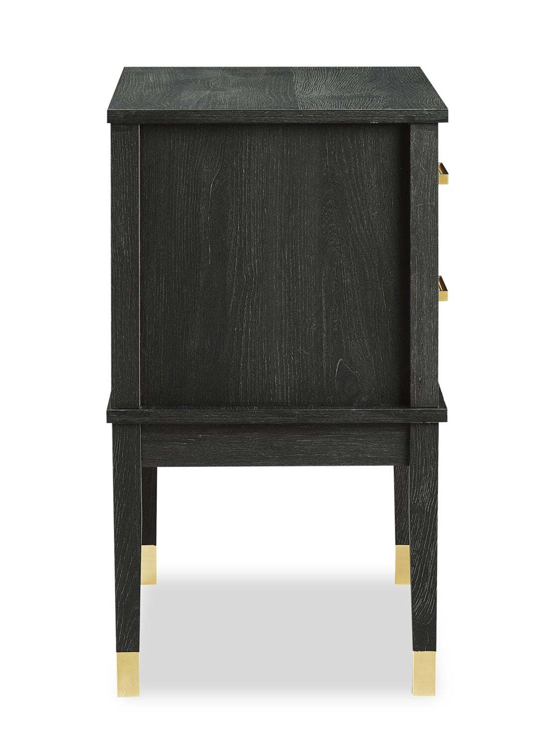 Table de chevet Alia à 2 tiroirs avec accents dorés, 18 L x 25,75 H - Noir | Table de nuit Alia de 18 po (l) x 25,75 po (H) à 2 tiroirs avec touche dorée - noire