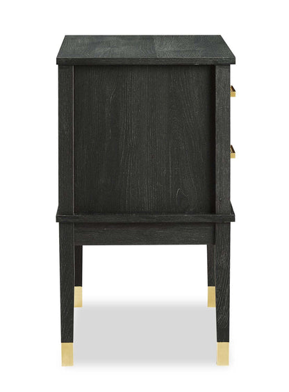 Table de chevet Alia à 2 tiroirs avec accents dorés, 18 L x 25,75 H - Noir | Table de nuit Alia de 18 po (l) x 25,75 po (H) à 2 tiroirs avec touche dorée - noire