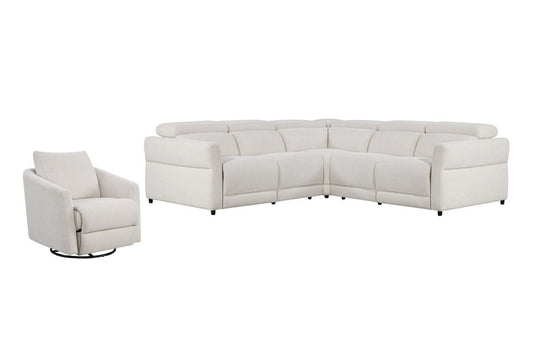 Sofa sectionnel à inclinaison électrique Aspen de Cindy Crawford Home 3 pièces avec appuie-têtes réglables et port USB - albâtre