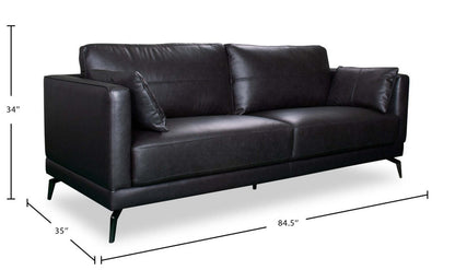 Melrose 84,5 po en cuir véritable de qualité supérieure avec pattes en métal - noir | Sofa Melrose 84.5 en cuir véritable de qualité supérieure avec pattes en métal - noir