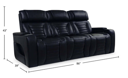 Sofa de massage à inclinaison électrique Zen de 86 po en tissu d’apparence cuir avec appuie-têtes électriques et console rabattable - noir