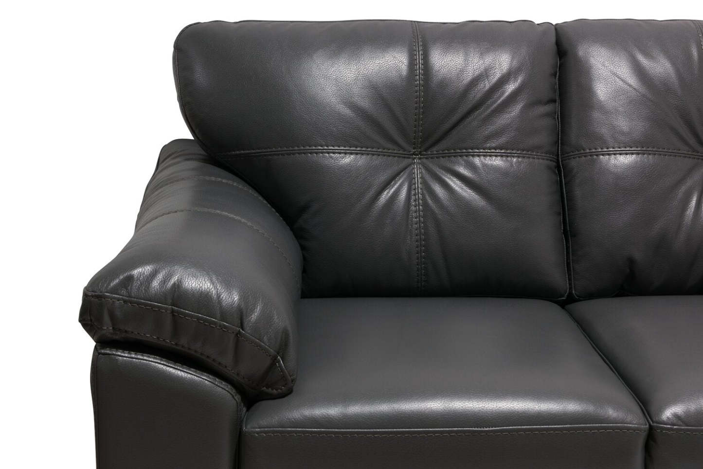 Sofa Addison de 86 po fabriqué au Canada en tissu d’apparence cuir avec coussin de dossier capitonné - gris