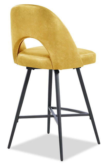 Kort &amp; Co. Tabouret à hauteur de comptoir Bay avec siège pivotant, tissu en cuir végétalien, métal - Moutarde | Tabouret Bay de Kort &amp; Co. de hauteur comptoir en tissu de cuir végétalien et en métal avec siège pivotant - moutarde