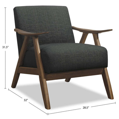 Fauteuil d'appoint Kyra 28,5 en tissu d'apparence lin avec accoudoirs courbés et structure en bois - Gris | Fauteuil d'appoint Kyra de 28,5 po en tissu d'apparence lin avec accoudoirs courbés et armature en bois - gris