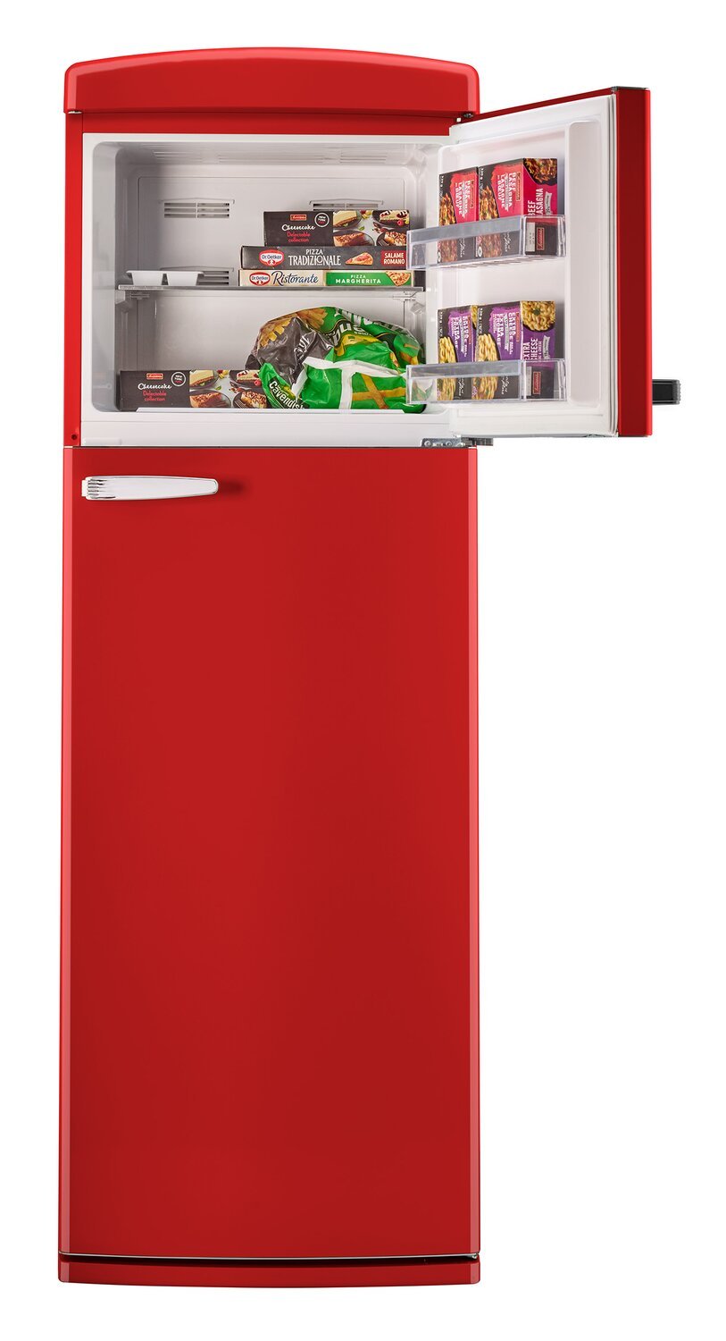 Unique Classique Rétro 24 11 Pi Cu. Réfrigérateur à congélateur supérieur – Rouge bonbon - UNQ-310L R TM | Réfrigérateur Classic Rétro d'Unique de 24 po et de 11 pi3 à congélateur supérieur - rouge bonbon - UNQ-310L R TM