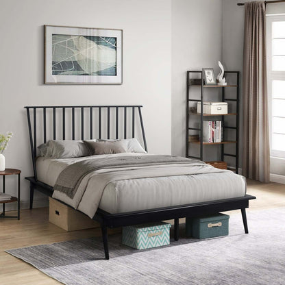 Lit plateforme Milan avec tête de lit et cadre, moderne du milieu du siècle, noir - Pleine grandeur | Lit plateforme Milan de style moderne du milieu du 20e siècle avec tête de lit et cadre de lit, noir - format lit double