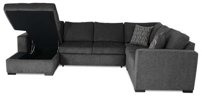 Fabriqué au Canada, sectionnel convertible Legend 4 pièces en tissu chenille avec chaise longue de rangement - gris poivre