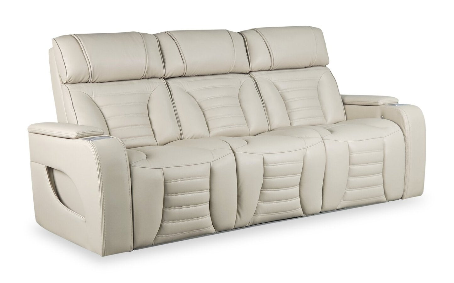 Sofa de massage à inclinaison électrique Zen de 86 po en tissu d’apparence cuir avec appuie-têtes électriques et console rabattable - abricot