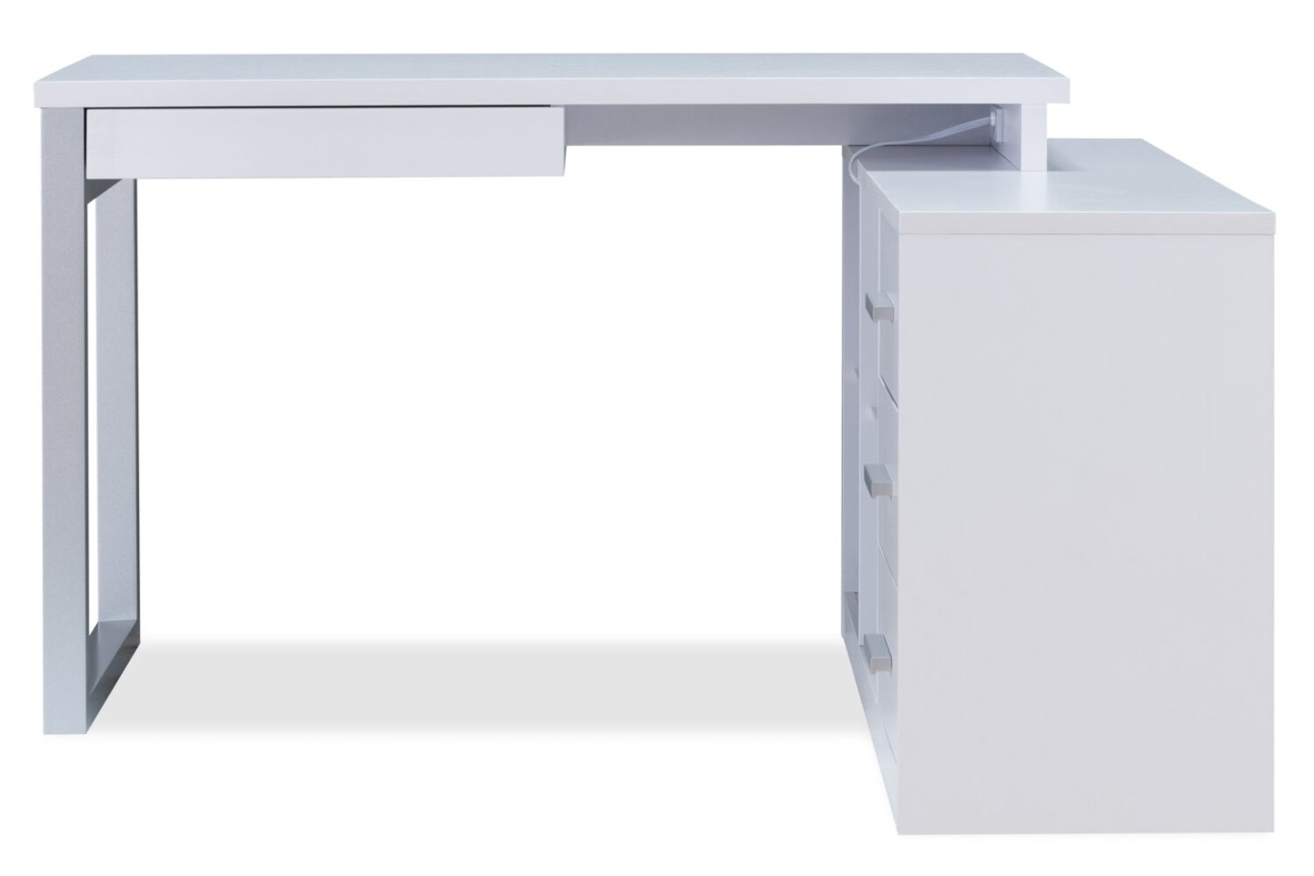 Bureau d'angle réversible Owen 55 avec 4 tiroirs et compartiments - Blanc|Bureau en coin réversible Owen de 55 po à 4 tiroirs et compartiments - blanc
