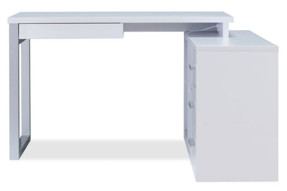 Bureau d'angle réversible Owen 55 avec 4 tiroirs et compartiments - Blanc|Bureau en coin réversible Owen de 55 po à 4 tiroirs et compartiments - blanc