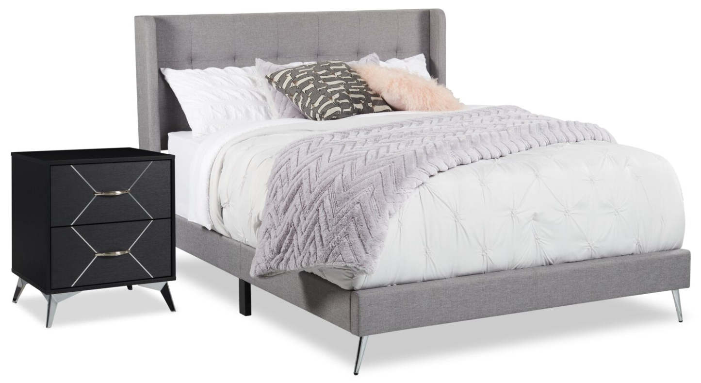 Table de nuit à 2 tiroirs Beau Flashlight, 21,7 L x 24,6 H, Moderne - Noir et Argent | Table de nuit moderne Beau de 21,7 po (L) x 24,6 po (H) à 2 tiroirs - noire et argentée