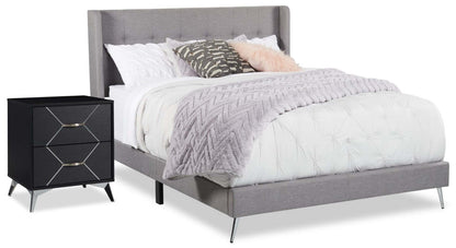 Table de nuit à 2 tiroirs Beau Flashlight, 21,7 L x 24,6 H, Moderne - Noir et Argent | Table de nuit moderne Beau de 21,7 po (L) x 24,6 po (H) à 2 tiroirs - noire et argentée