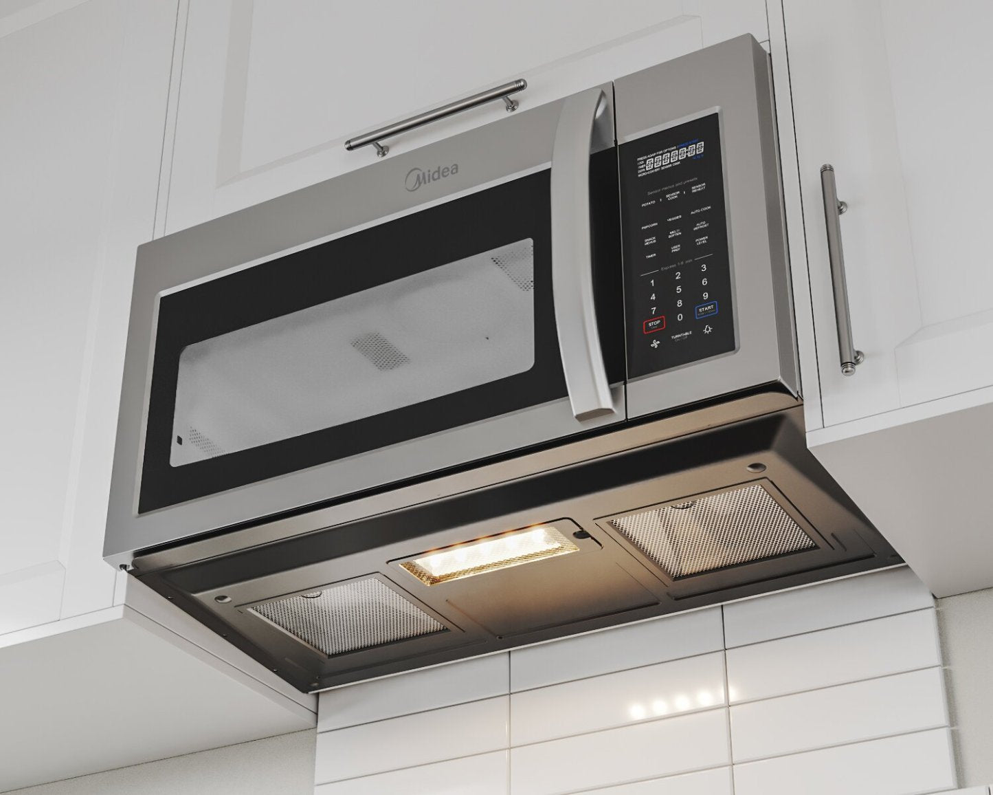 Midéa 30 1,9 Cu. Fort. Micro-ondes à hotte intégrée - MMO19S14ASTC | Quatre à micro-ondes à hotte intégrée Midea de 1,9 pi3 et de 30 po - MMO19S14ASTC | MMO19S14