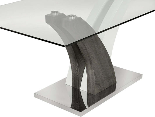 Ensemble de salle à manger Tuxedo 7 pièces avec table de 72 po (L), dessus en verre, piètement piédestal et 6 chaises - blanc