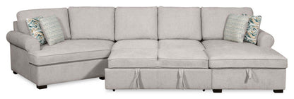 Scott Living Haven 3-Piece Left-Facing Chenille Fabric Cuddler Sleeper Sectional with Storage - Grey | Canapé-lit sectionnel enveloppant de gauche Haven de Scott Living 3 pièces en tissu de chenille avec rangement - gris