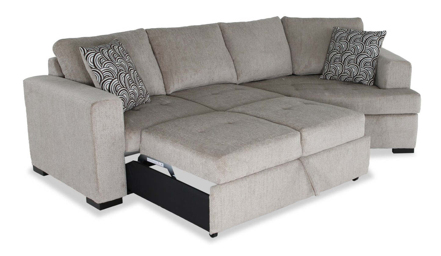 Fabriqué au Canada, canapé-lit sectionnel enveloppant Legend 2 pièces en tissu de chenille orienté à droite - beige platine