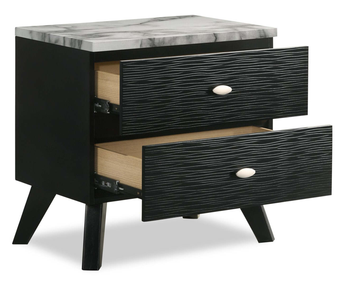 Table de chevet à 2 tiroirs Atlas, 24,5 L x 23,4 H, Moderne Mid-Century - Noir | Table de nuit moderne du milieu du 20e siècle Atlas de 24,5 po (L) x 23,4 po (H) à 2 tiroirs - noire
