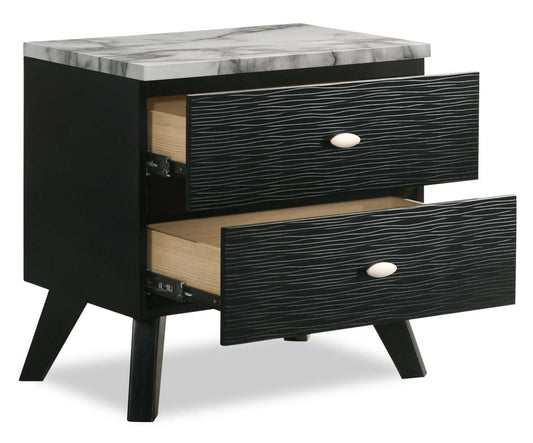 Table de chevet à 2 tiroirs Atlas, 24,5 L x 23,4 H, Moderne Mid-Century - Noir | Table de nuit moderne du milieu du 20e siècle Atlas de 24,5 po (L) x 23,4 po (H) à 2 tiroirs - noire