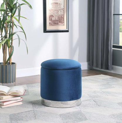 Pouf de rangement Phebe de 16,5 po avec base à bordures argentées - bleu marine