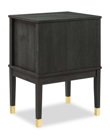 Table de chevet Alia à 2 tiroirs avec accents dorés, 18 L x 25,75 H - Noir | Table de nuit Alia de 18 po (l) x 25,75 po (H) à 2 tiroirs avec touche dorée - noire
