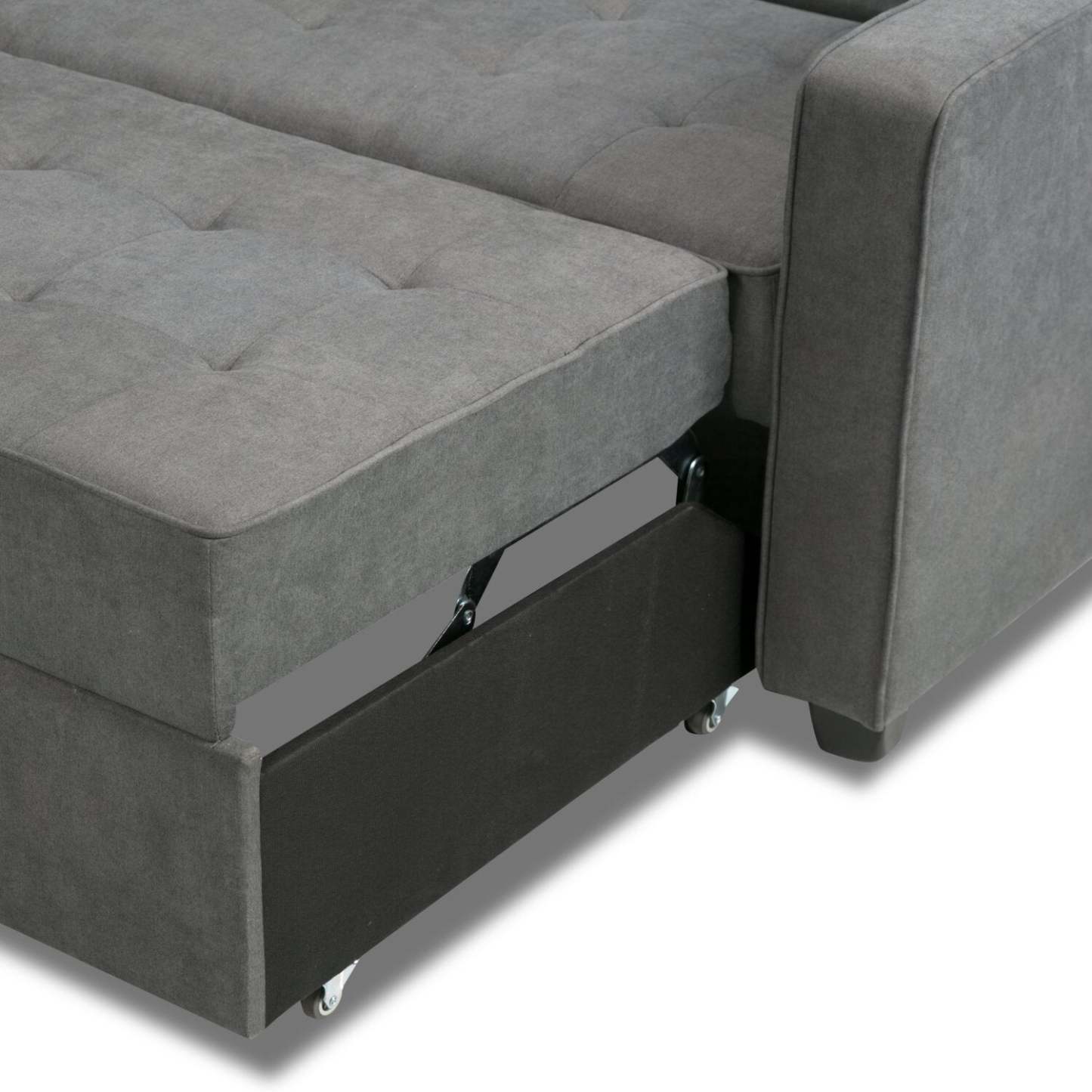Futon Klik Klak en tissu velours Cory 59 avec capitonnage - Gris | Futon Cory de 59 po en tissu de velours avec mécanisme Klik Klak et capitonnage - gris