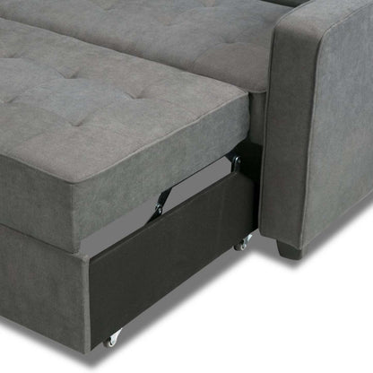 Futon Klik Klak en tissu velours Cory 59 avec capitonnage - Gris | Futon Cory de 59 po en tissu de velours avec mécanisme Klik Klak et capitonnage - gris