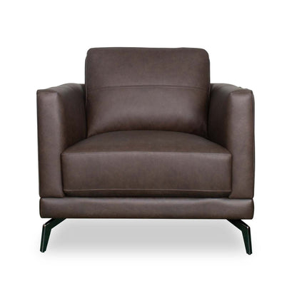Chaise Melrose 36,5 en cuir véritable de première qualité avec pieds en métal - Brun foncé | Fauteuil Melrose de 36,5 po en cuir de qualité supérieure avec pattes en métal véritable - brun foncé
