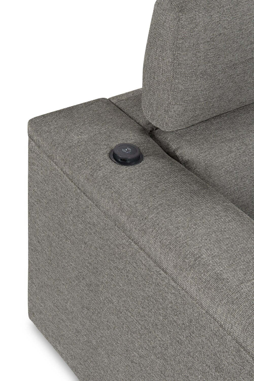 Savvy 2-Piece Right-Facing Linen-Look Fabric Sectional with Adjustable Headrests, Cupholders and USB Port - Grey | Canapé sectionnel droit Savvy 2 pièces en tissu d’apparence lin avec appuie-têtes réglables, porte-gobelets et port USB - gris