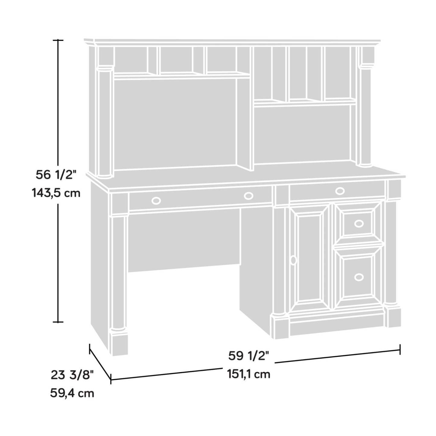 Bureau Palladia de 59,49 po avec crédence et rangement - cerisier raffiné