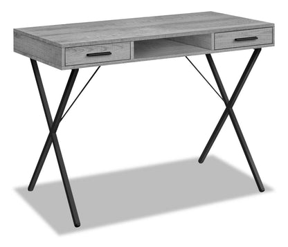 Bureau Rowan 42 avec 2 tiroirs et compartiment ouvert - Gris|Bureau Rowan de 42 po à 2 tiroirs et compartiment ouvert - gris