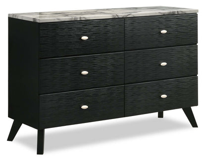Commode à 6 tiroirs pour chambre à coucher Atlas, 60,2 L x 36,8 H, Moderne Mid-Century - Noir | Commode moderne du milieu du 20e siècle Atlas de 60,2 po (L) x 36,8 po (H) à 6 tiroirs pour la chambre à coucher - noire