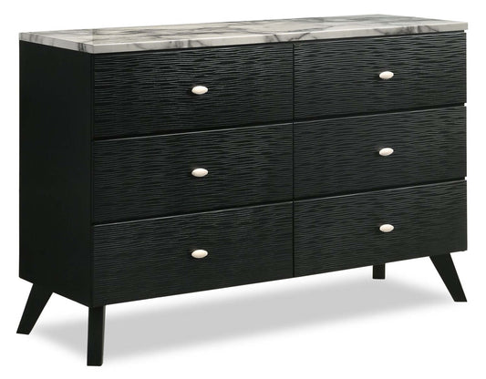 Commode à 6 tiroirs pour chambre à coucher Atlas, 60,2 L x 36,8 H, Moderne Mid-Century - Noir | Commode moderne du milieu du 20e siècle Atlas de 60,2 po (L) x 36,8 po (H) à 6 tiroirs pour la chambre à coucher - noire