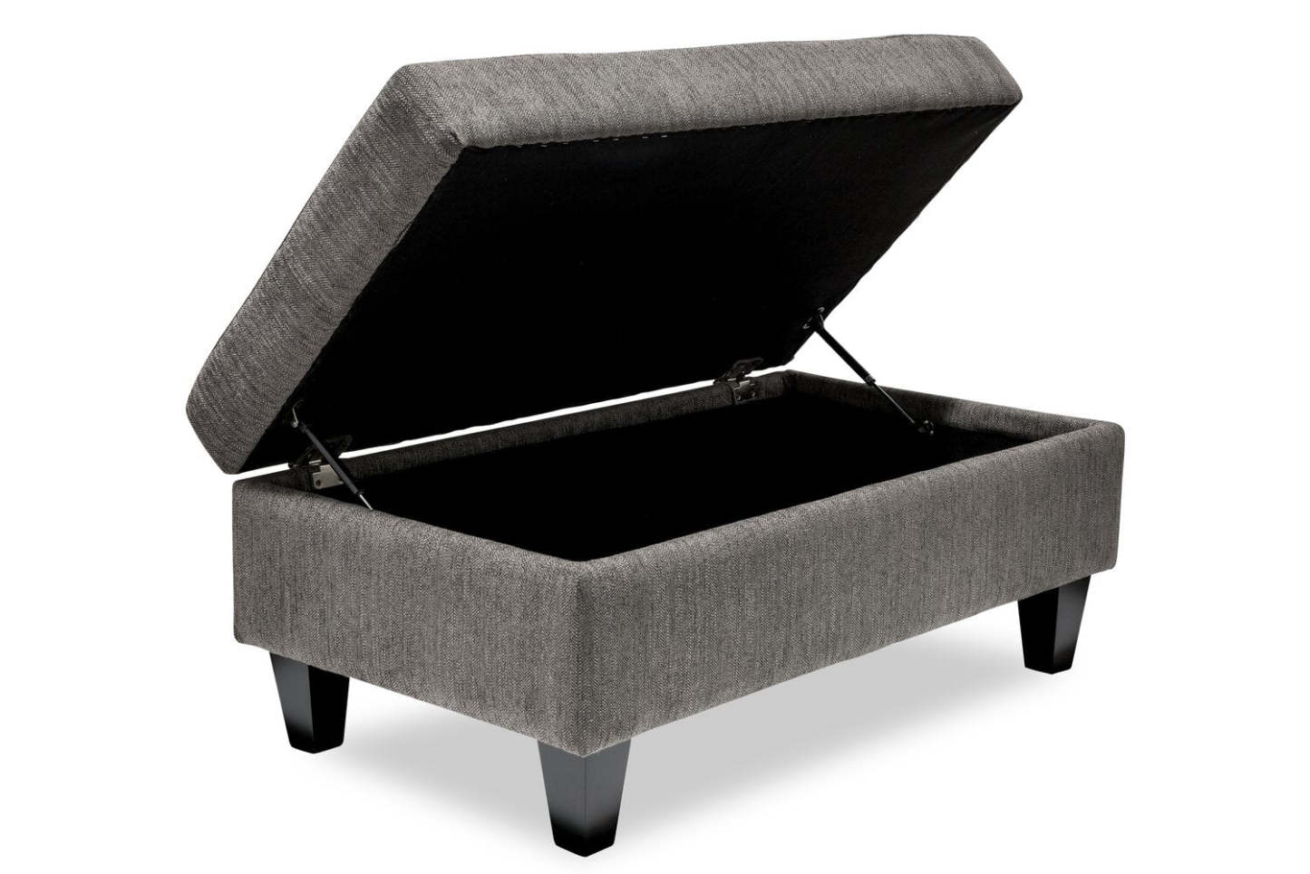 Made in Canada Nofia 44 Chenille Fabric Storage Ottoman with Wood Legs - Charcoal Grey | Pouf de rangement Nofia de 44 po fabriqué au Canada en tissu de chenille avec pattes en bois - gris anthracite