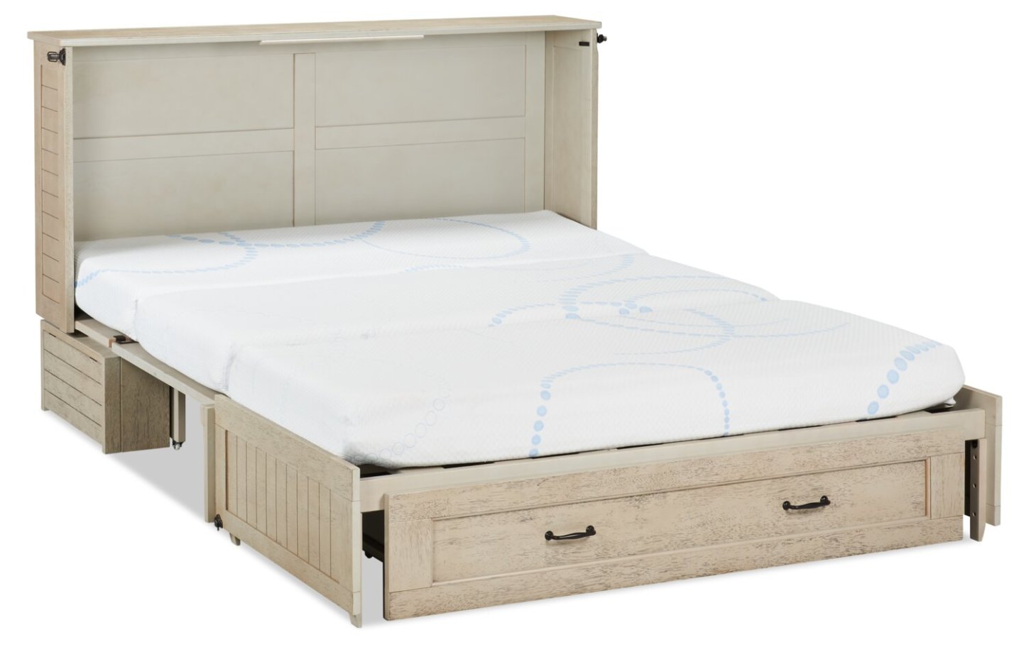 Armoire-lit Parker avec matelas en mousse à mémoire de forme, bois flotté brossé - Taille Queen