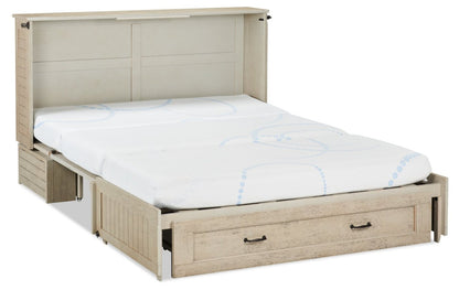 Armoire-lit Parker avec matelas en mousse à mémoire de forme, bois flotté brossé - Taille Queen