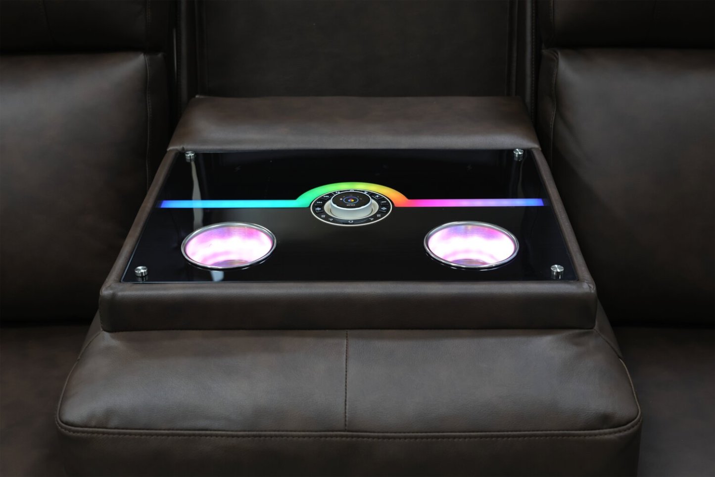 Canapé de massage à inclinaison électrique Vibe de 85 po en cuir avec véritable son immersif et appuie-têtes électriques - brun