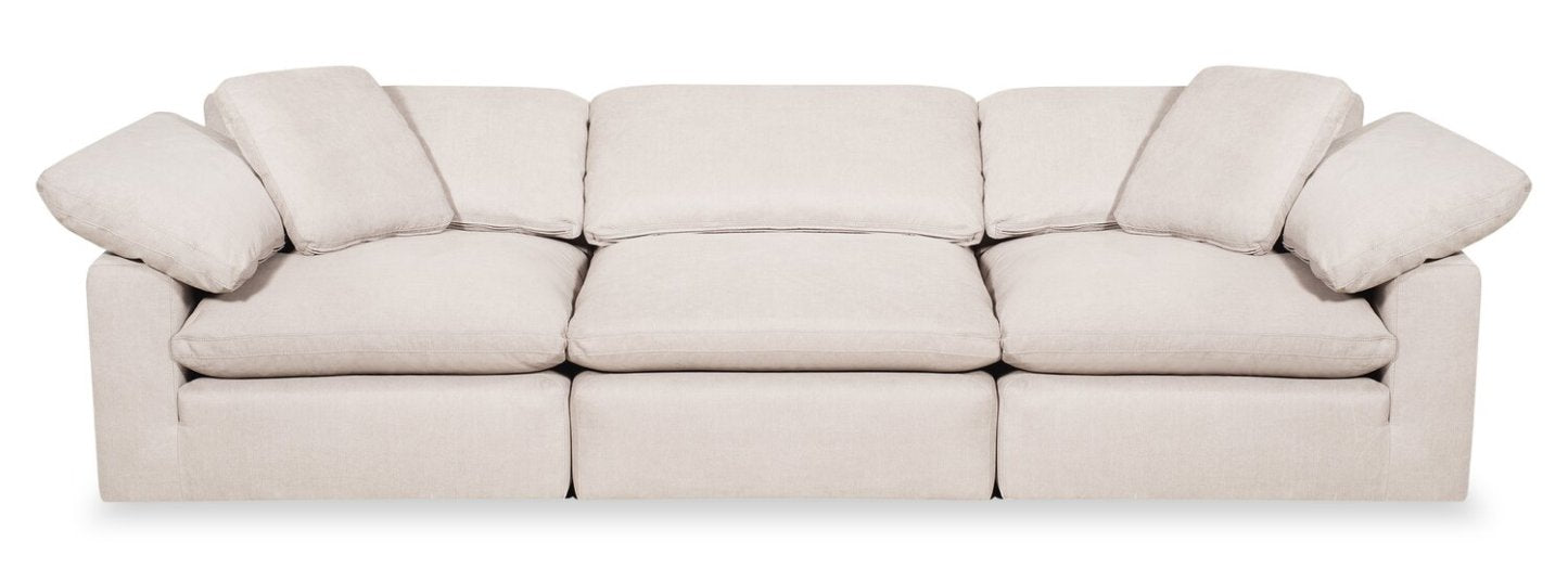 Sofa modulaire Eclipse de 124 po en tissu d’apparence lin avec coussins réversibles en duvet et plumes - beige lin