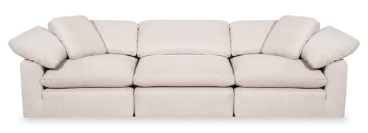 Sofa modulaire Eclipse de 124 po en tissu d’apparence lin avec coussins réversibles en duvet et plumes - beige lin